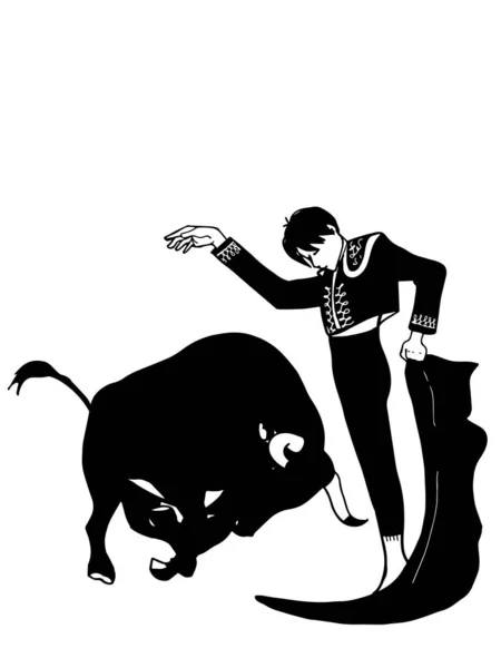 Stierkämpfer Matador Illustration Und Stier Cartoon — Stockfoto