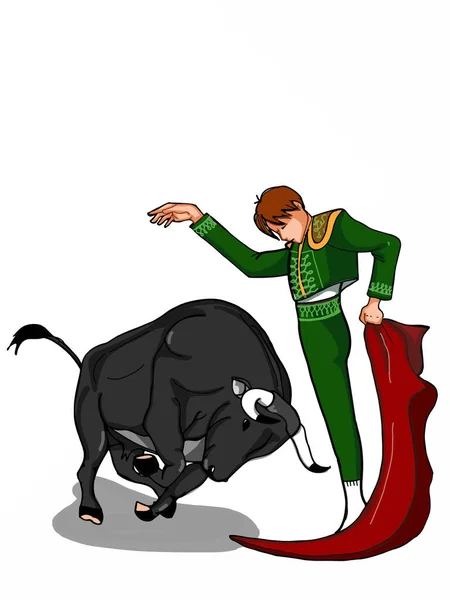 Torreador Matador Ilustracja Byk Kreskówka — Zdjęcie stockowe