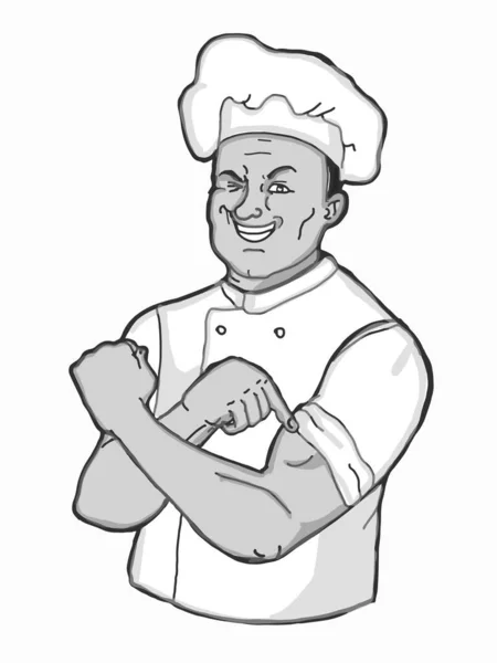 Chef Pointing His Hand Power Illustration Half Body — Stock Photo, Image