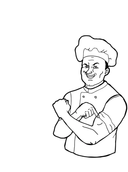 Szef Kuchni Wskazując Swoją Ilustrację Siły Ręki Pół Ciała — Zdjęcie stockowe