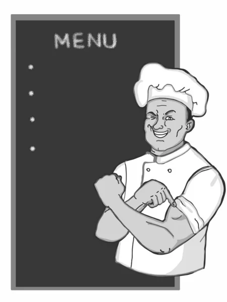 Chef Pointing His Hand Power Illustration Half Body — Stock Photo, Image