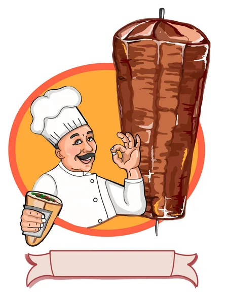 シェフのキャラクター漫画と大丈夫と夕食のパンとディナーサークルの背景とバナー — ストック写真