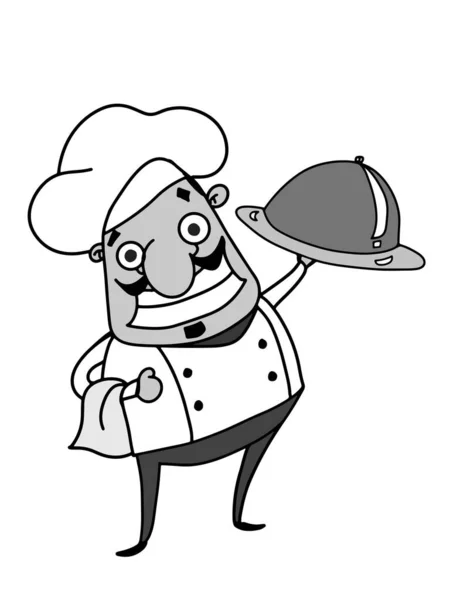 Cartoon Chef Characters Plate Speech Bubble Grey Colors — Stock Photo, Image