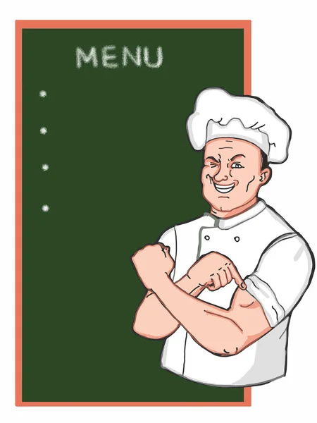 厨师指着他的手力插图和半身像 — 图库照片