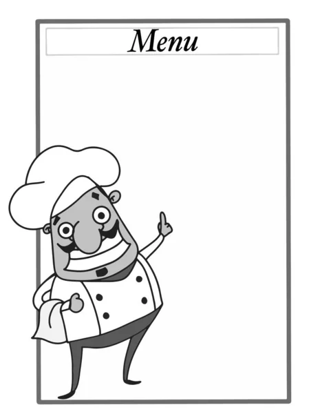 Cartoon Chef Kok Personages Plaat Spraak Zeepbel Grijze Kleuren — Stockfoto