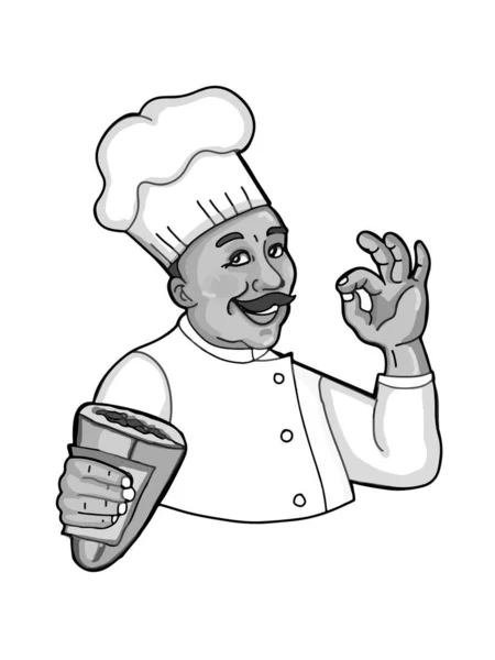 Chef Characters Cartoon Okay Dner Bread Dner Circle Background Banner — Stock Photo, Image