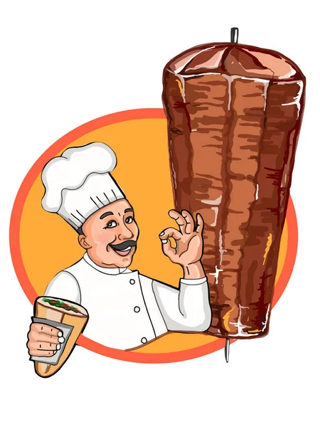 シェフのキャラクター漫画と大丈夫と夕食のパンとディナーサークルの背景とバナー — ストック写真