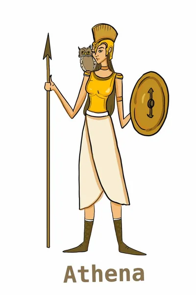 Griekse Mythologie Goden Athena Illustratie Witte Achtergrond Lijntekening — Stockfoto