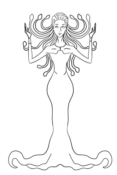 Grekisk Mytologi Gudar Medusa Illustration Vit Bakgrund Linje Ritning — Stockfoto
