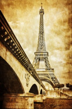 Eiffel tower vintage retro view from Seine river, Paris clipart