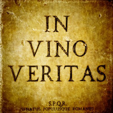 In vino veritas sign on a stone textured bacground and S.P.Q.R. innitials clipart