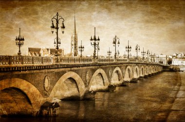 Bordeaux river bridge with St Michel cathedral clipart