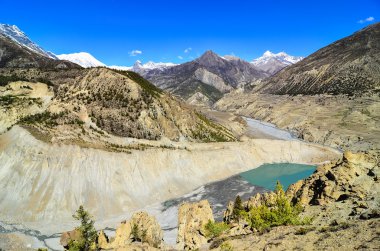 Himalaya dağ dorukları ve göl