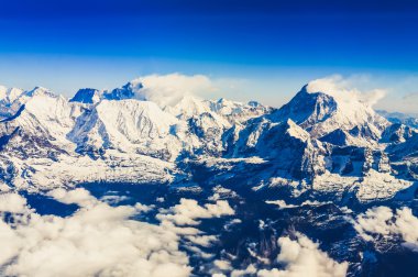 Himalaya Everest range view from mountain flight clipart