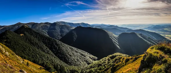 Yeşil Yaz dağların panoramik manzaralı — Stok fotoğraf