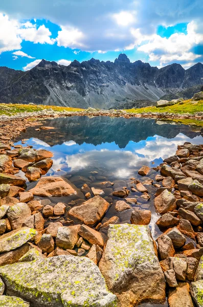 Vue verticale panoramique d'un lac de montagne à High Tatras, Slovaquie — Photo