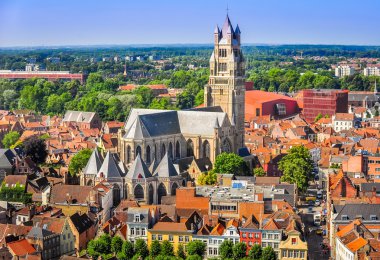 Aziz SalvatorKatedrali, bruges eski şehrin havadan görünümü