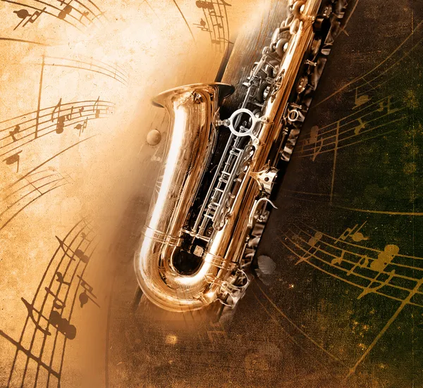 Velho saxofone com fundo sujo — Fotografia de Stock