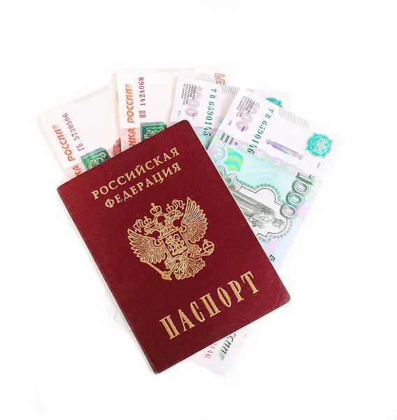 Paspoort en geld Rechtenvrije Stockafbeeldingen