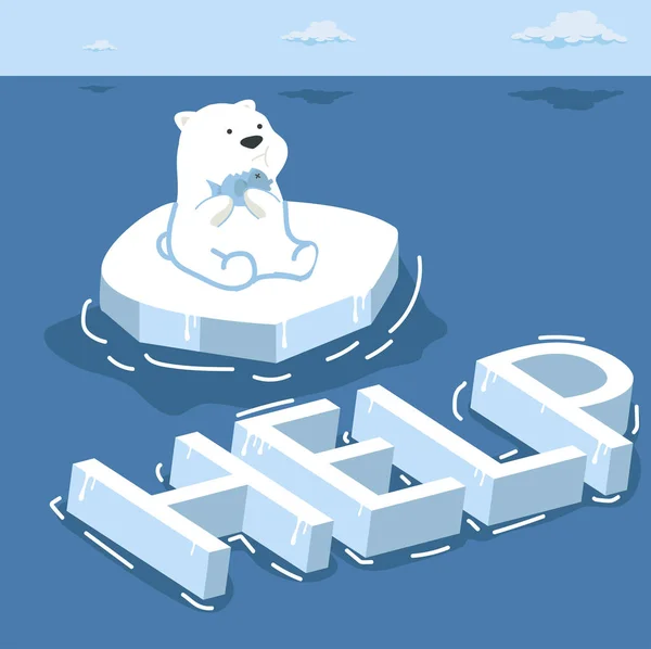 Orso Polare Polo Nord Riscaldamento Globale Artico — Vettoriale Stock