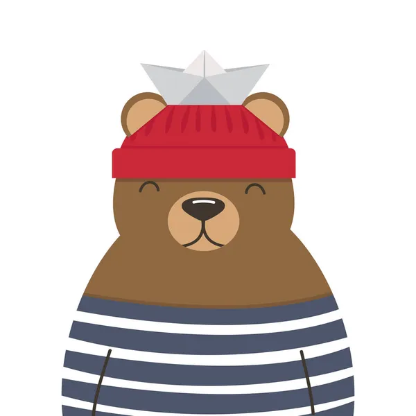 Cute Bear Doodle Matrose Cartoon — Stockvektor