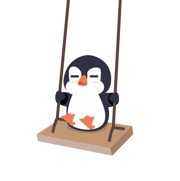 Feliz Pingüino Columpio Disfrutando — Vector de stock