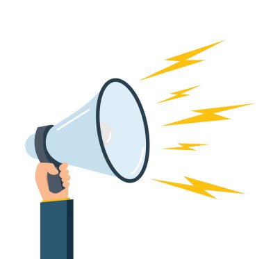 El ele tutuşan megafon beyaz arkaplanda izole edilmiş.