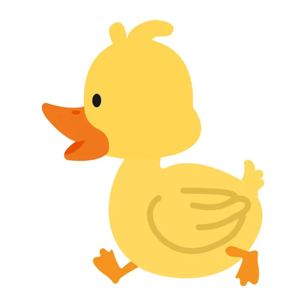 Cute Little Yellow Duck Walk Flat — Stockvector