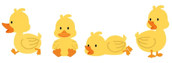 Cute Yellow Ducks Cartoon Collcetion Set — Stock Vector