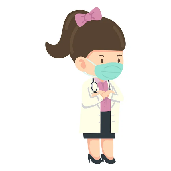 Woman Doctor Wearing Medical Mask Uniform Cartoon — Διανυσματικό Αρχείο