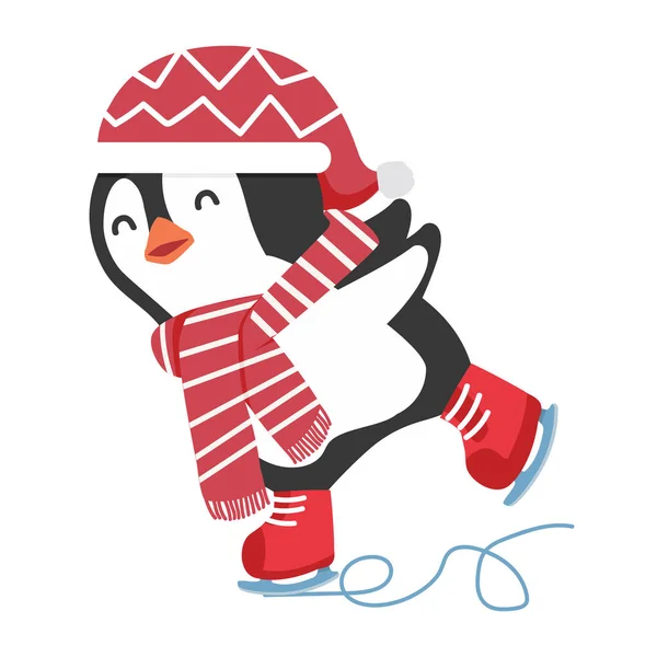 Cute Penguin Ice Skating Cartoon — 스톡 벡터