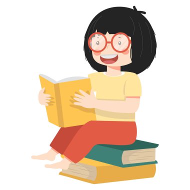 Kadın kitap okuyor Yığının üzerinde oturuyor