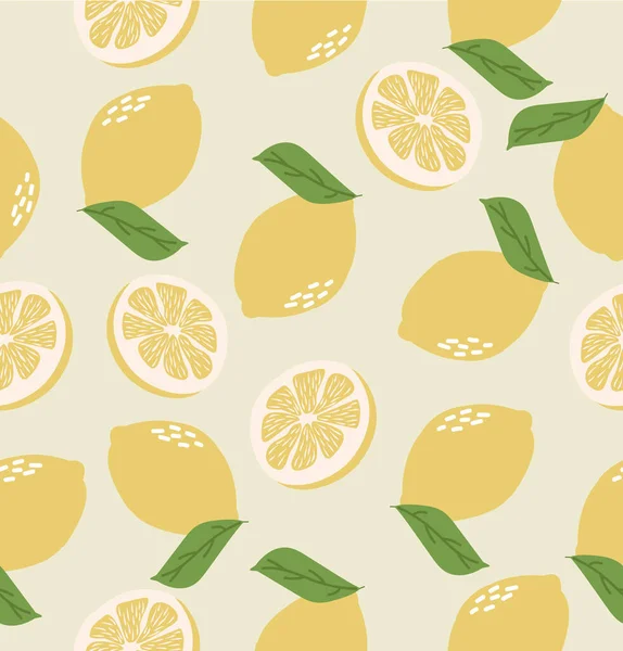 Verano Limones Frescos Patrón Plano Sin Costuras — Vector de stock