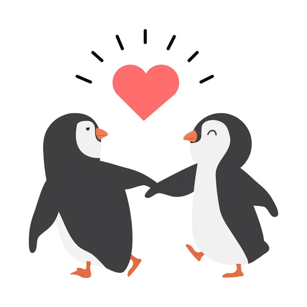 Bonito Pinguim Casal Com Coração — Vetor de Stock