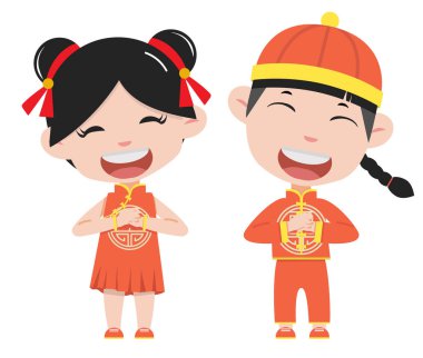 Çinli Çocuk çizgi film selamlama pozu