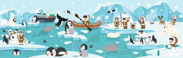 Pólo Norte Artic Animais Fundo Paisagem — Vetor de Stock