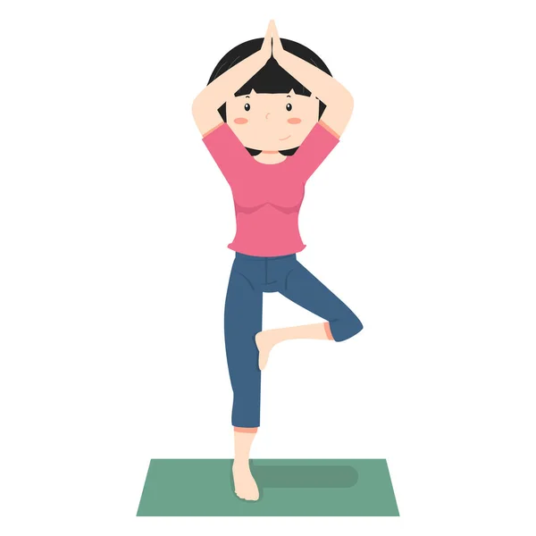 Girl Meditating Practicing Yoga Doing Tree Pose Concept — Stock Vector
