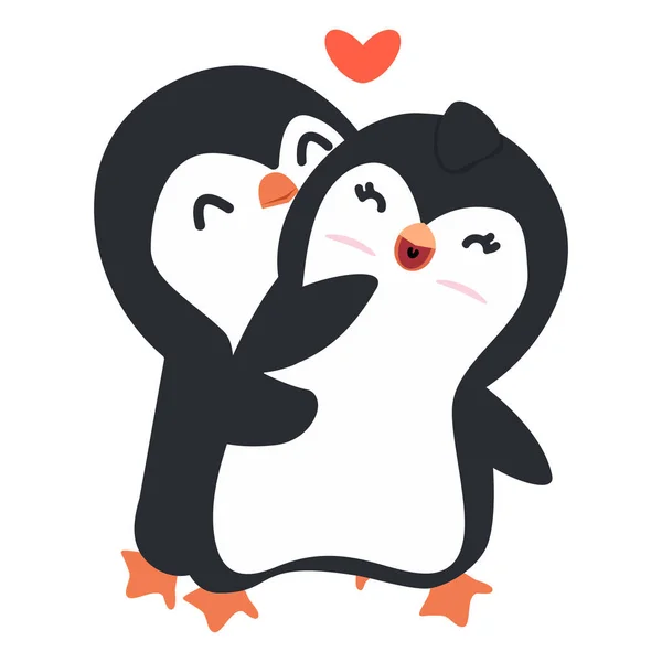 Pingüinos Abrazo Pareja Con Corazón — Archivo Imágenes Vectoriales