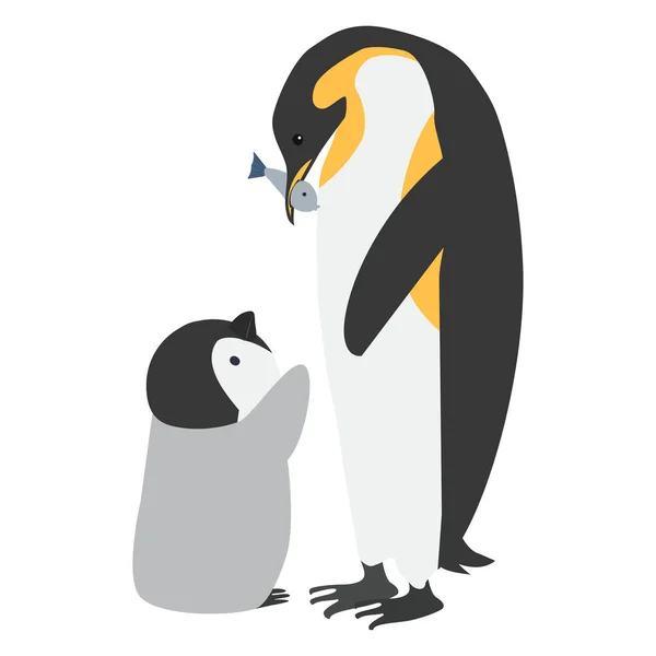 Moeder Kind Pinguïn Voeden Haar Baby Cartoon — Stockvector