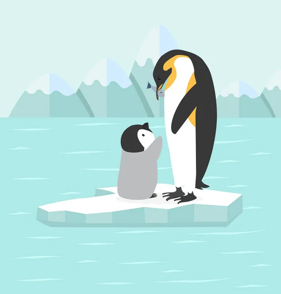 Pingüino Con Bebé Polo Norte Ártico — Vector de stock