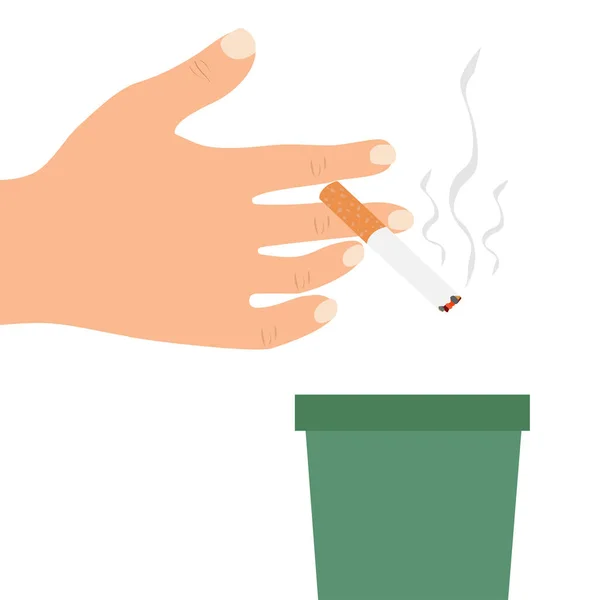 Hand Legt Zigaretten Mülleimer — Stockvektor
