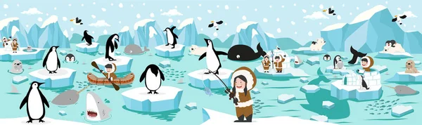 Biegun Północny Arktyczny Wektor Krajobrazu Cartoon — Wektor stockowy
