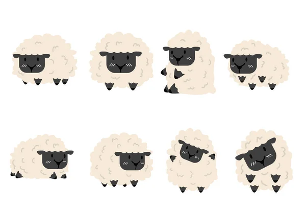 Mignon Drôle Noir Ensemble Moutons — Image vectorielle