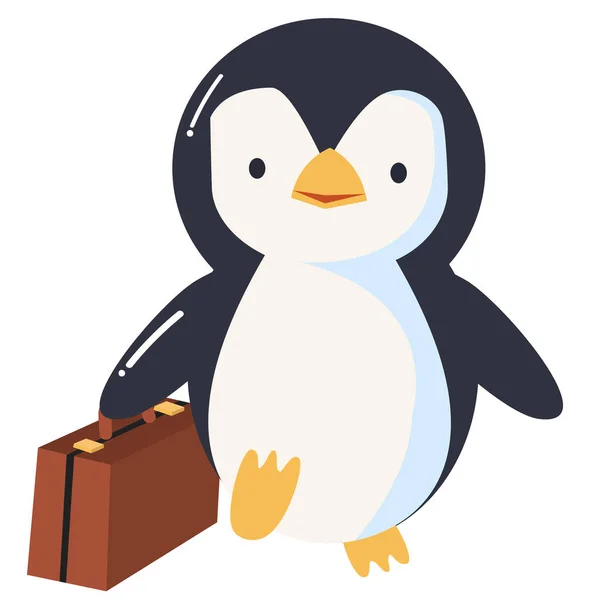 Lindo Pingüino Dibujos Animados Con Bolsa Oficina — Vector de stock