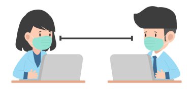 İş adamı ve iş kadını mesafenizi koruyun