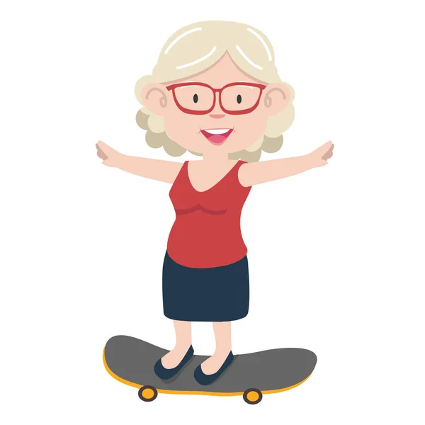 Frau Reitet Skateboard Cartoon Flach — Stockvektor