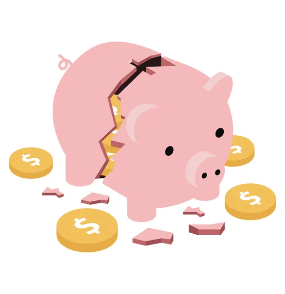 Σπασμένα Piggy Χρήματα Τράπεζα Κέρματα — Διανυσματικό Αρχείο