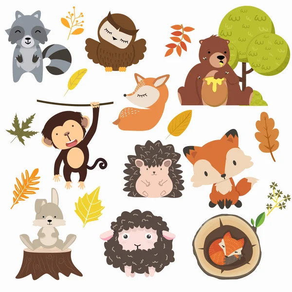 Bosque Bosque Animales Conjunto Dibujos Animados — Archivo Imágenes Vectoriales