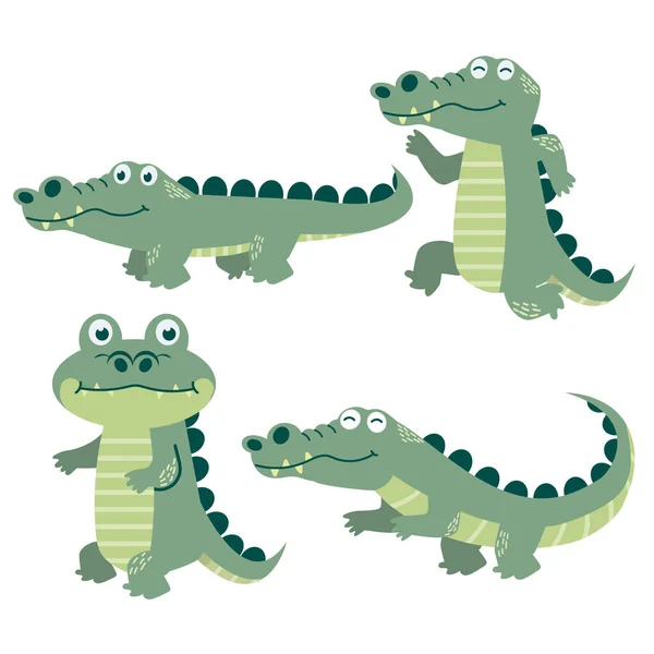 Drăguț Crocodil Caracter Set Vector Desene Animate — Vector de stoc