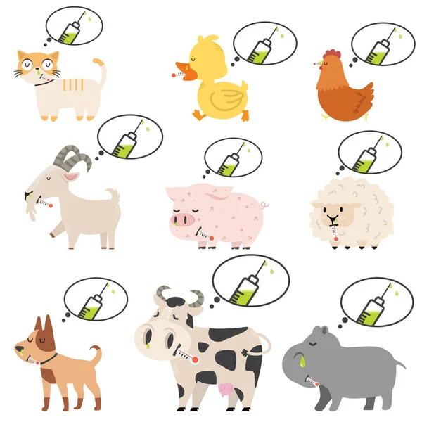 Animales Enfermos Gripe Porcina Concepto Vacunación — Vector de stock